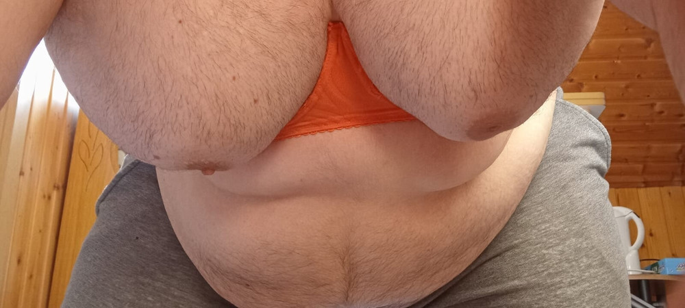 My Fat Natural Femboy Tits in Broken Red Bra #7