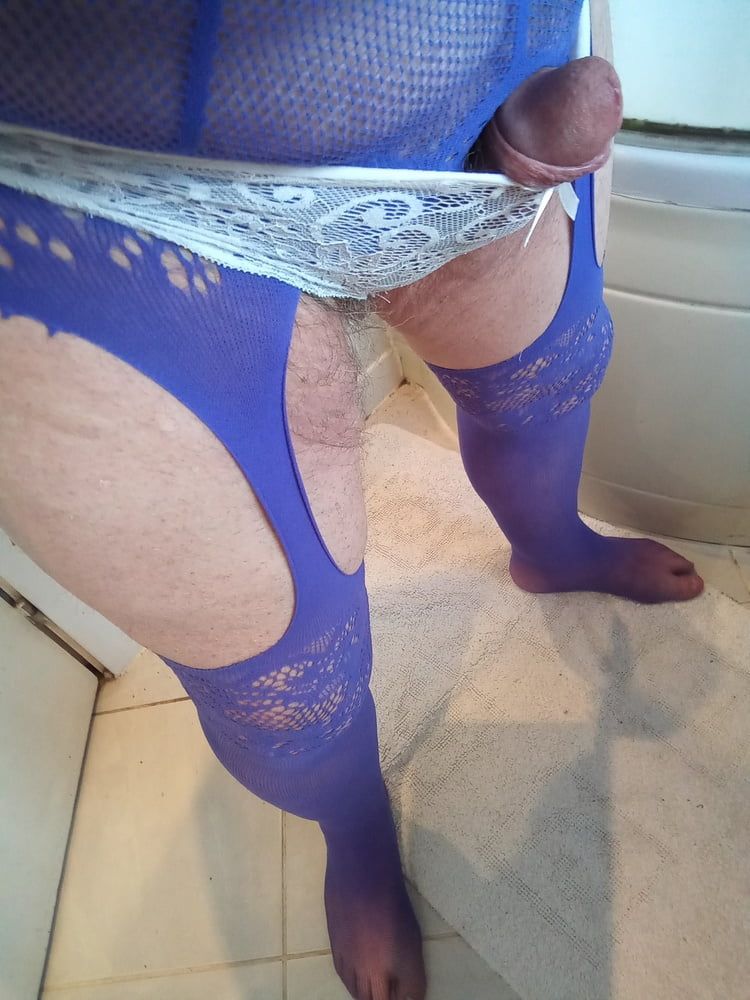 Purple bodysuit stockings and white lacey panties #20