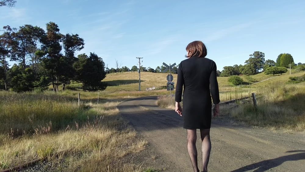 Crossdress Road trip- Rural road -Black Dress #2