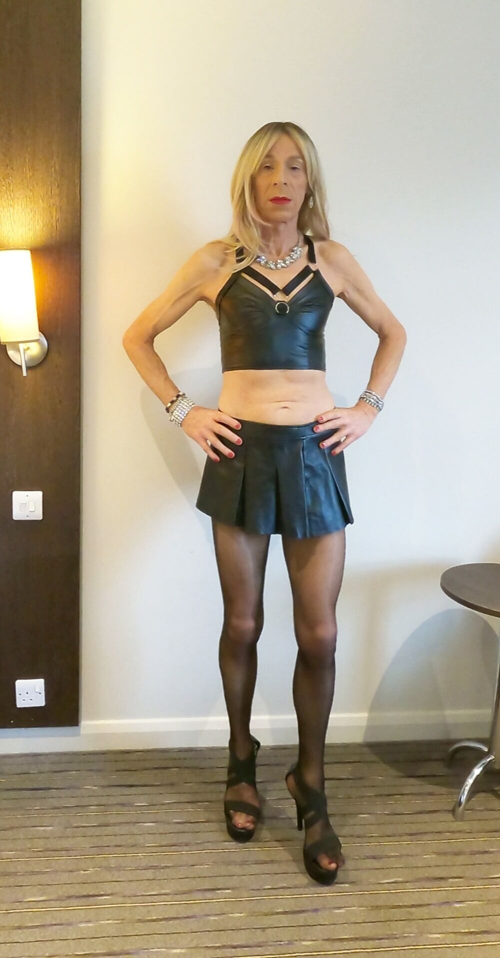 151 Alessia Travestita - Black Leather Miniskirt #21