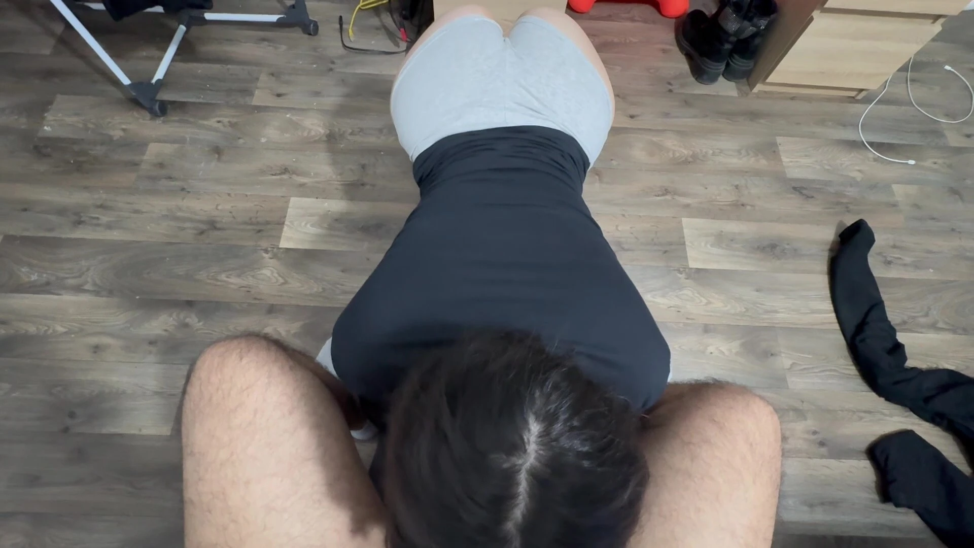 she plays with my cock and then adds her saliva to make my d #32