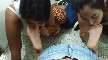 bent over for lesbian feet worship in bondage selfgags         