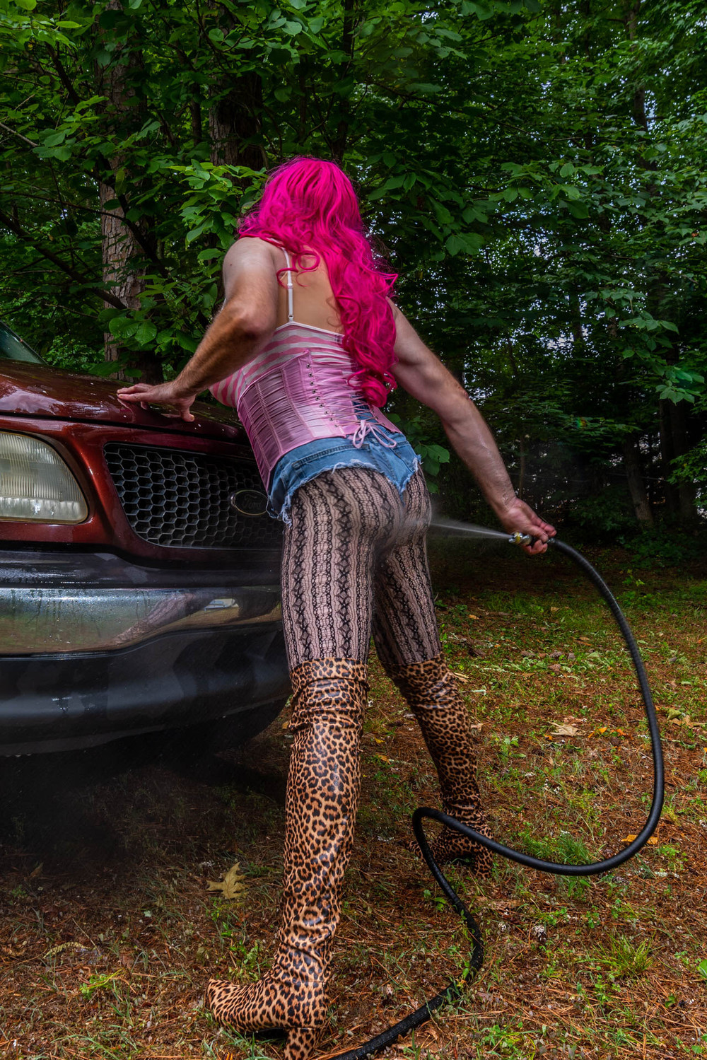 Gigantic fake tits crossdresser washing my truck in Daisy Du #12