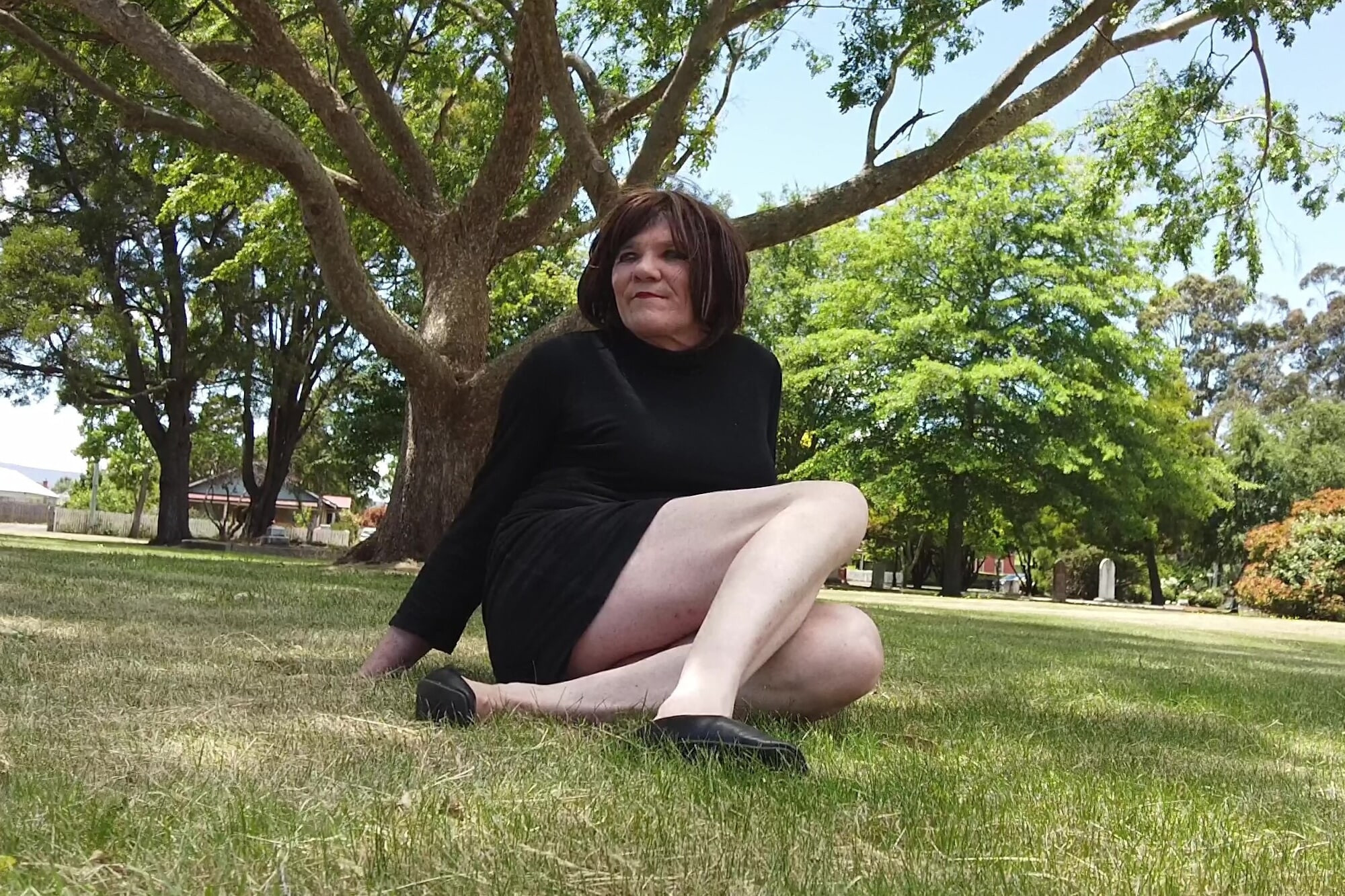 Crossdress Roadtrip - Sitting in a Shady Park #2