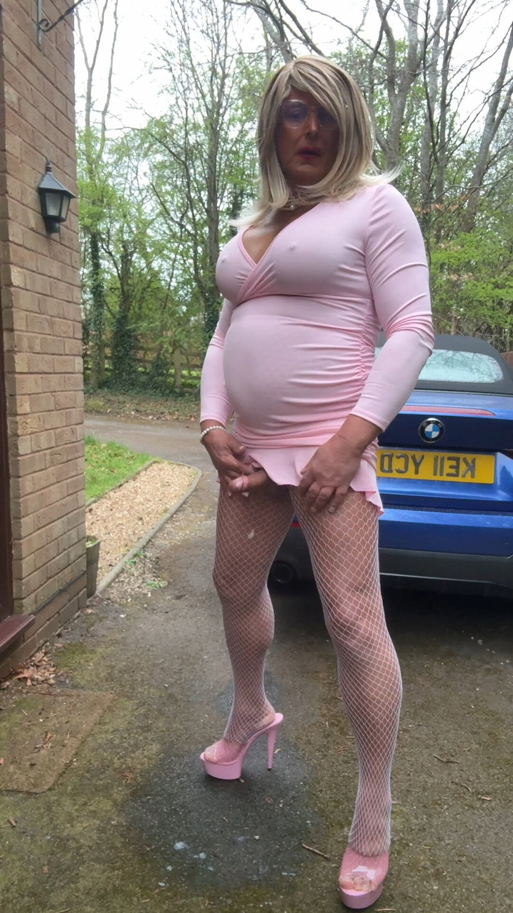 Sexy Crossdresser kellycd2022 in pink dress and fishnets  #24