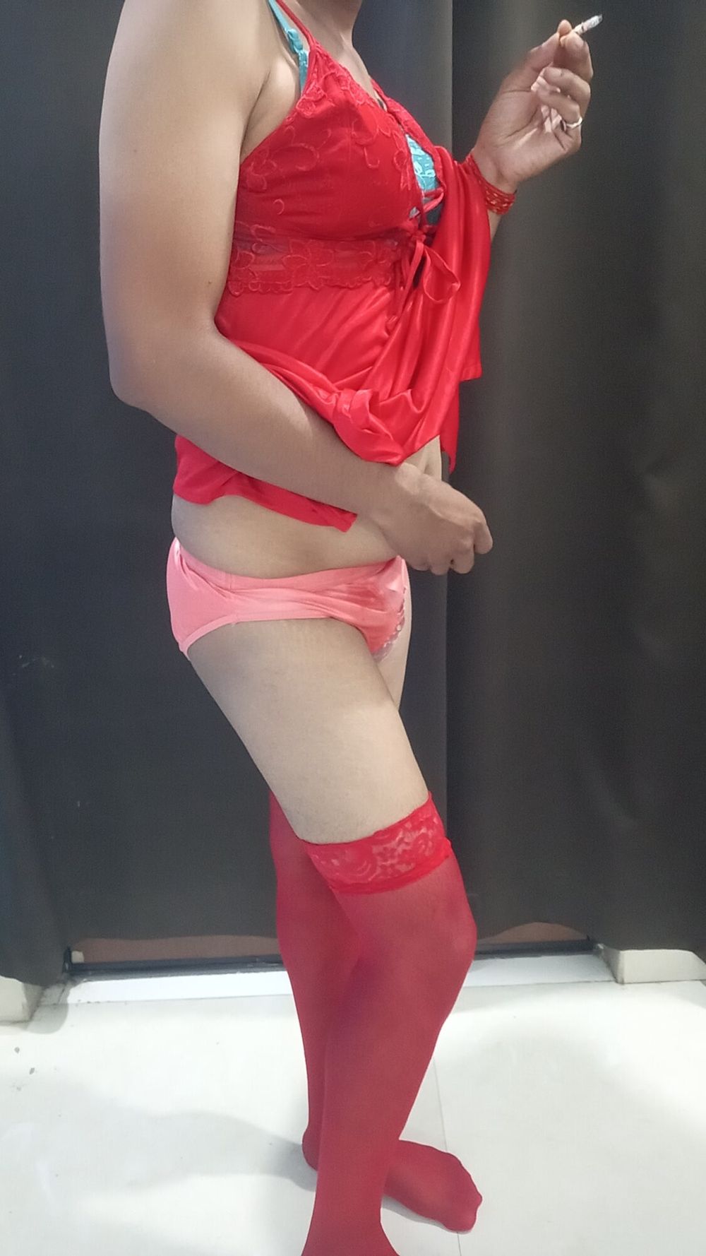 Stepmom satin sexy red nighty #42