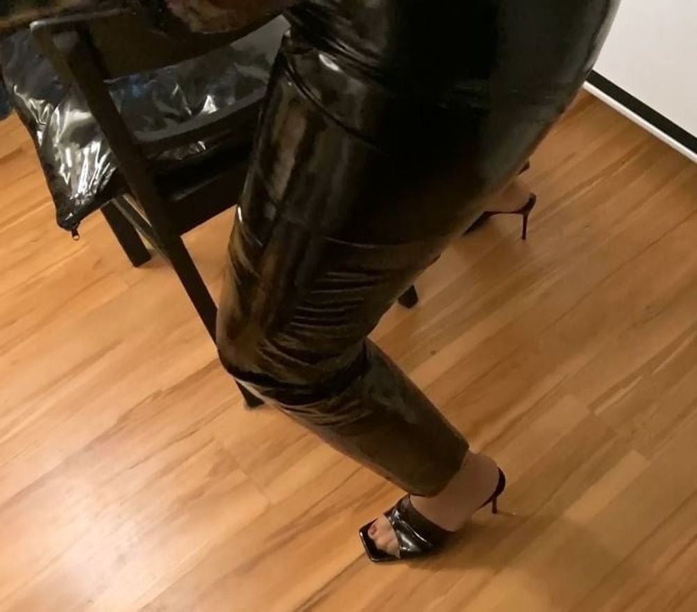 Vinyl Leggings and High Heel Mules #16