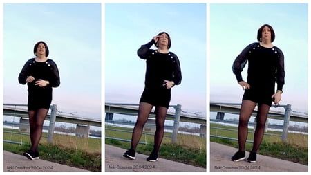 Nicki-Crossdress - Outdoor - black Dress &amp; Pantyhose 
