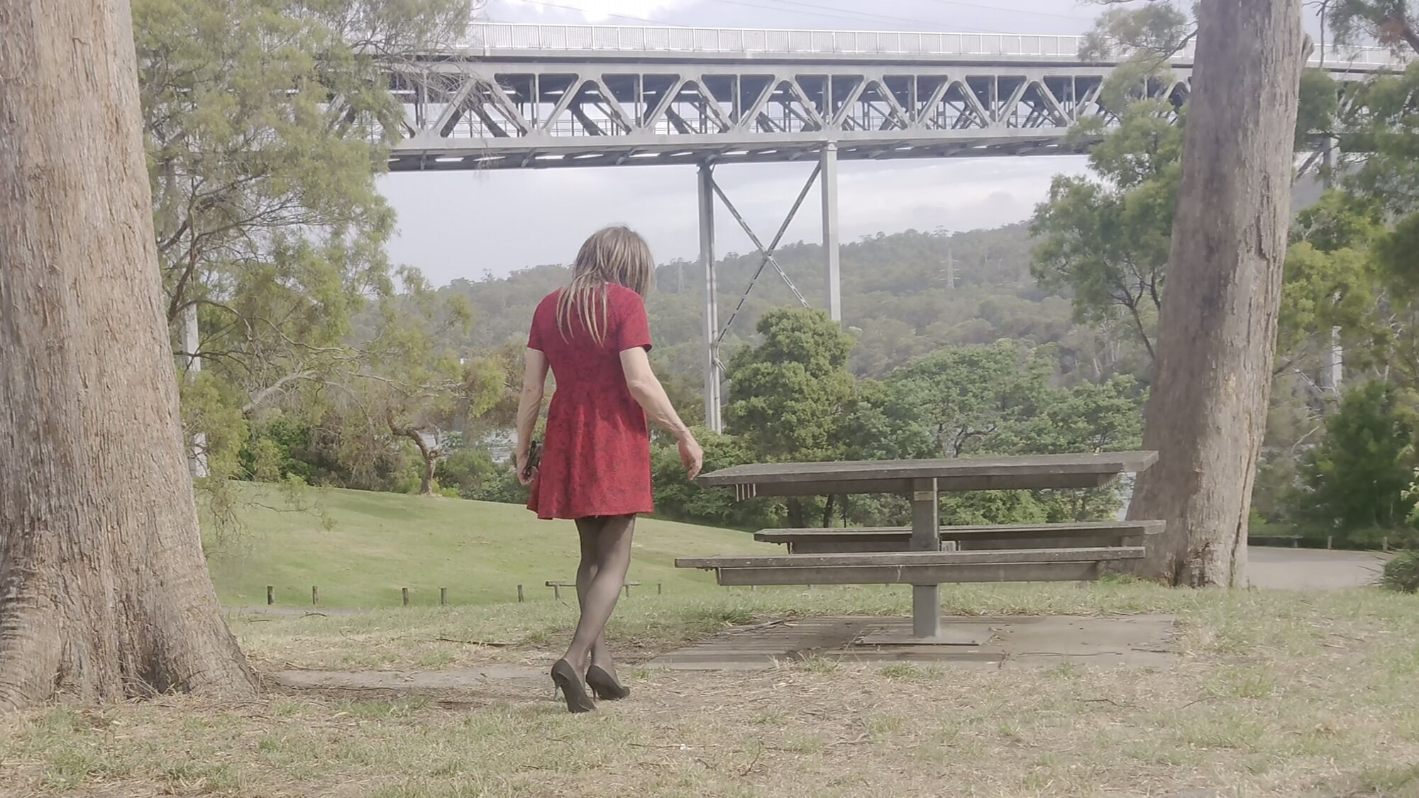 Crossdress Roadtrip - Riverside Red Dress #2