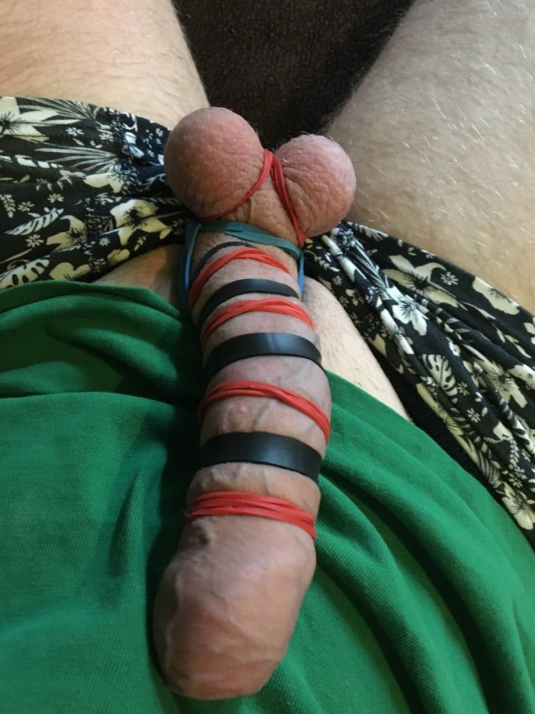 Cock And Ball Bondage With Rubber Bands And Cockrings  #3