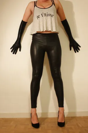 shiny faux leather leggings tiny top        