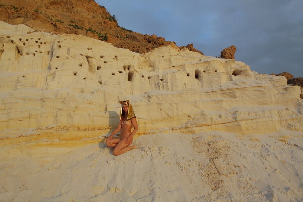 Posing Naked on White Sand in Sunset Time #29