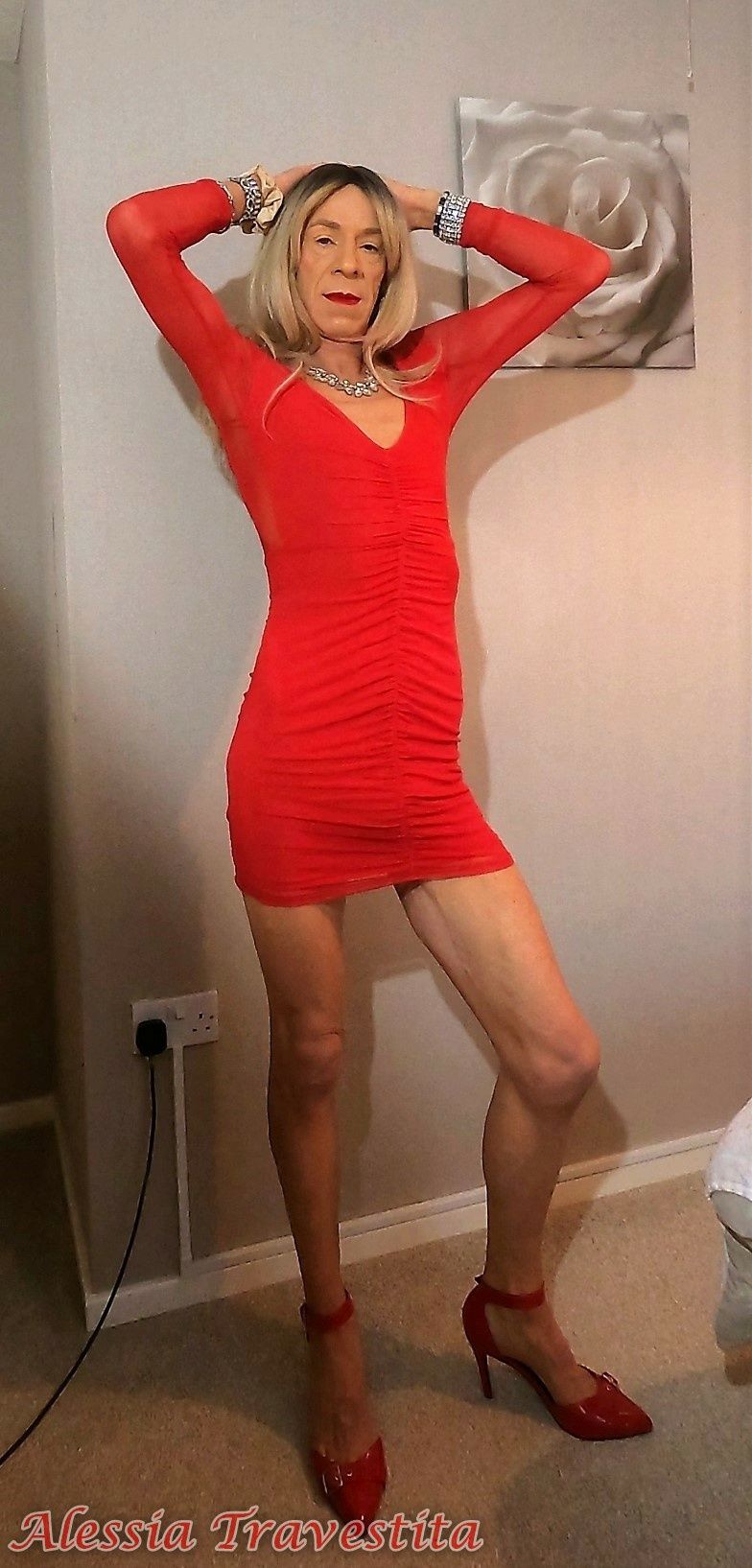 64 Alessia Travestita in Sheer Red Dress #30