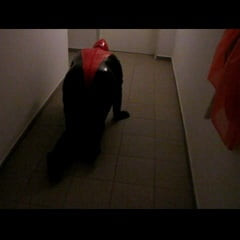 Petplay in latex suit ...