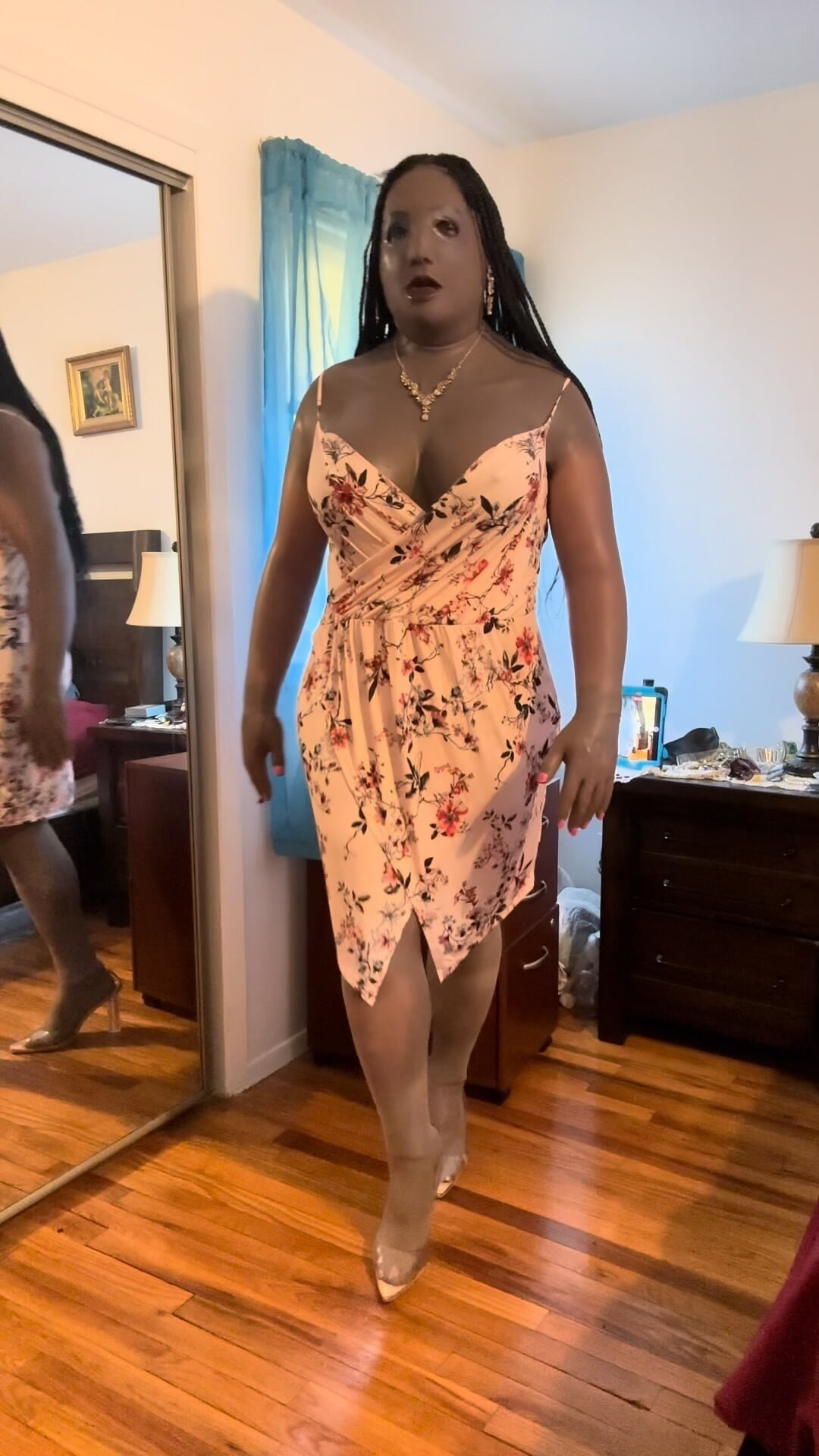 Danae in light colored dress, stripping and cuming #13