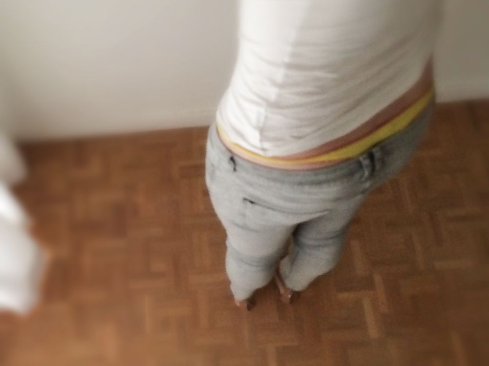 Grey tight jeans & exposed thong #2