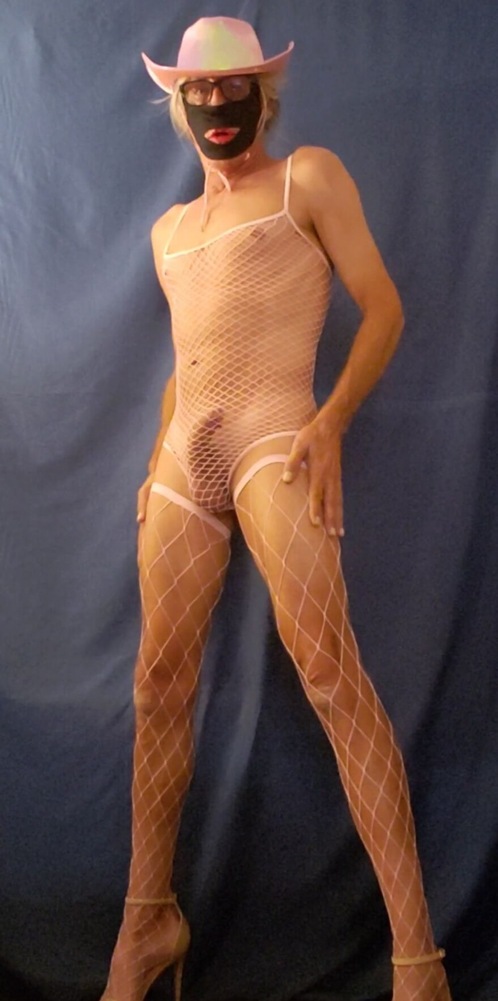 Sexy Sandy in pink fishnet bodysuit and stockings  #12