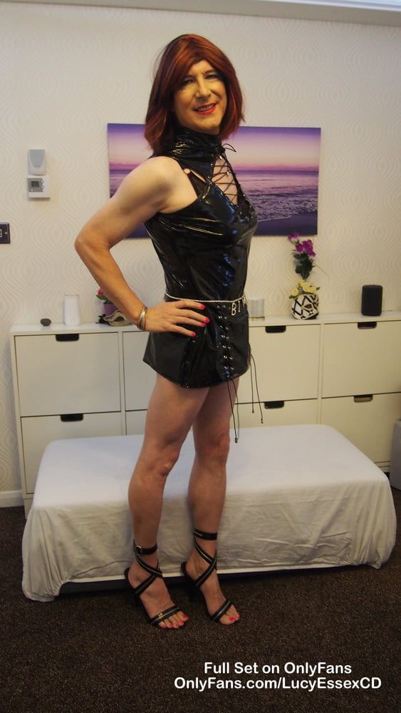 Sissy Lucy showing off in PVC dress and chastity #2