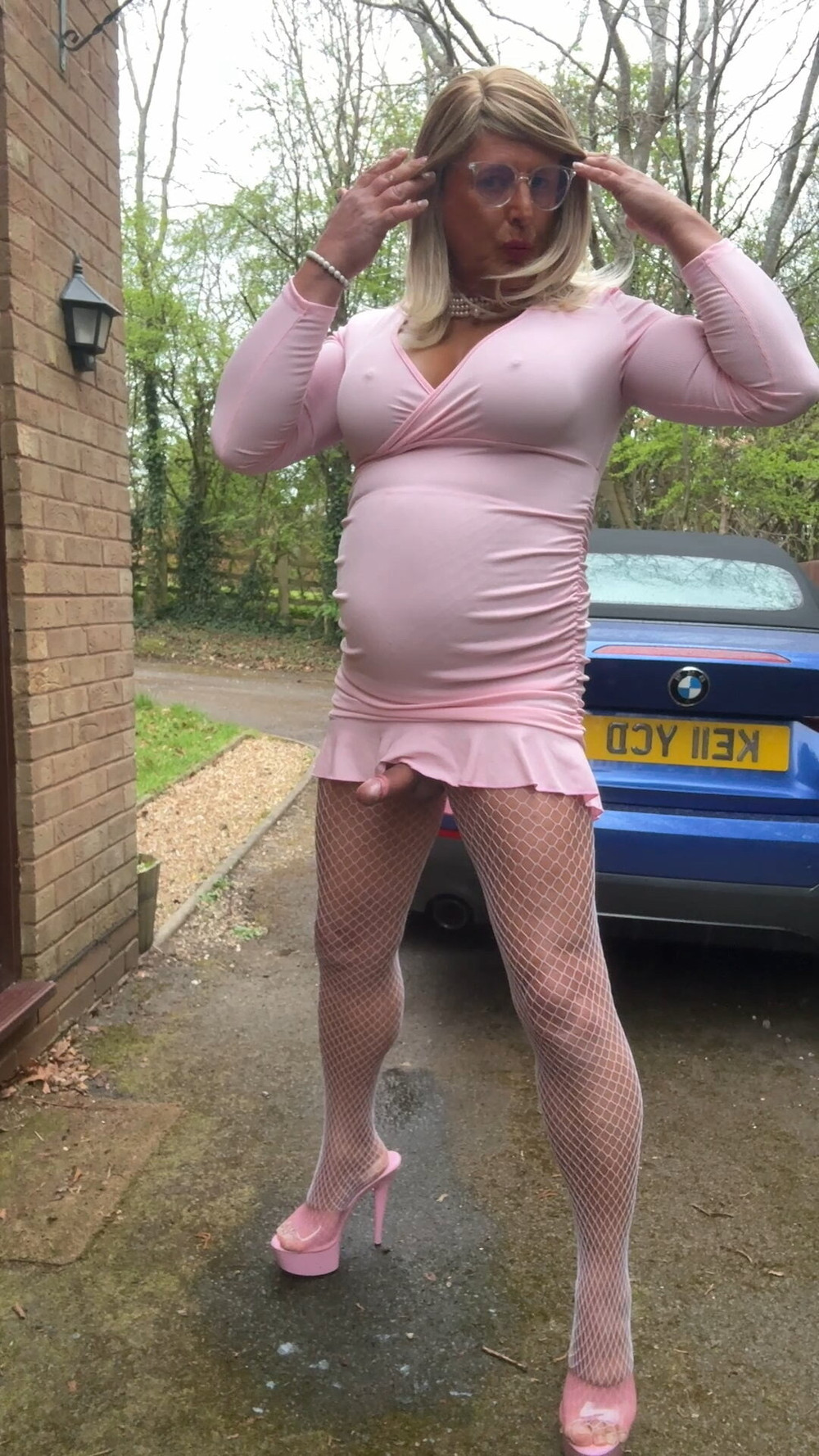Sexy Crossdresser kellycd2022 in pink dress and fishnets  #23