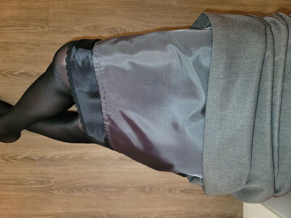 Grey Pencil Skirt with black silky half slip #20