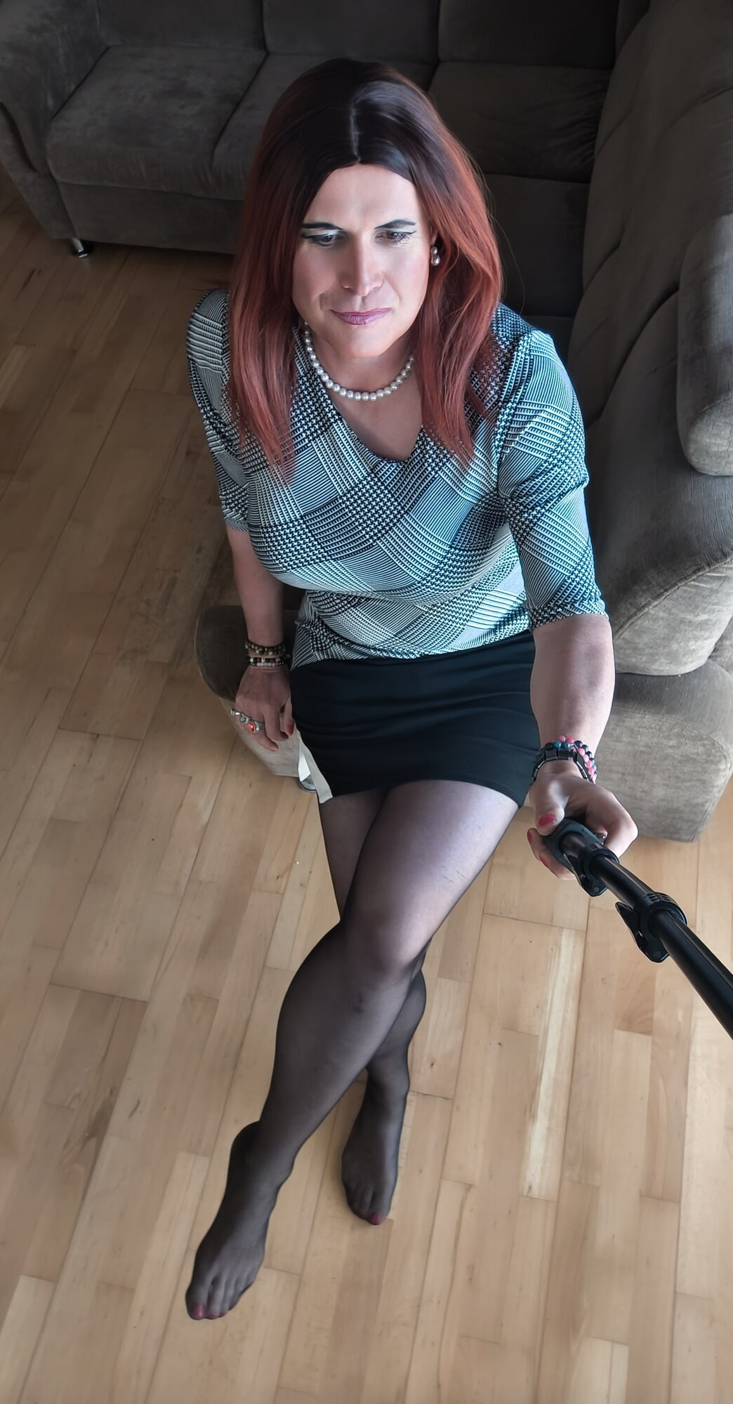 Black pantyhose and lovely short dress #3