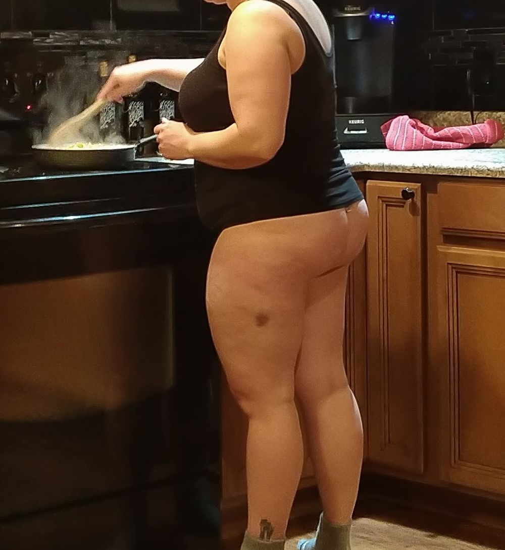 Sexy chubby wife cooking in thong  #18