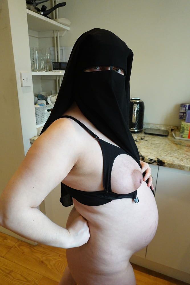 Pregnant Wife in Muslim Niqab and Nursing Bra #14