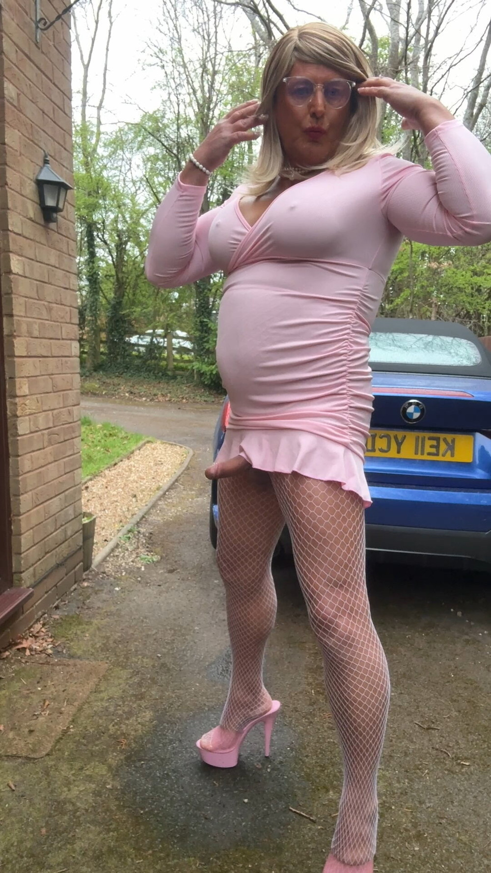 Sexy Crossdresser kellycd2022 in pink dress and fishnets  #43