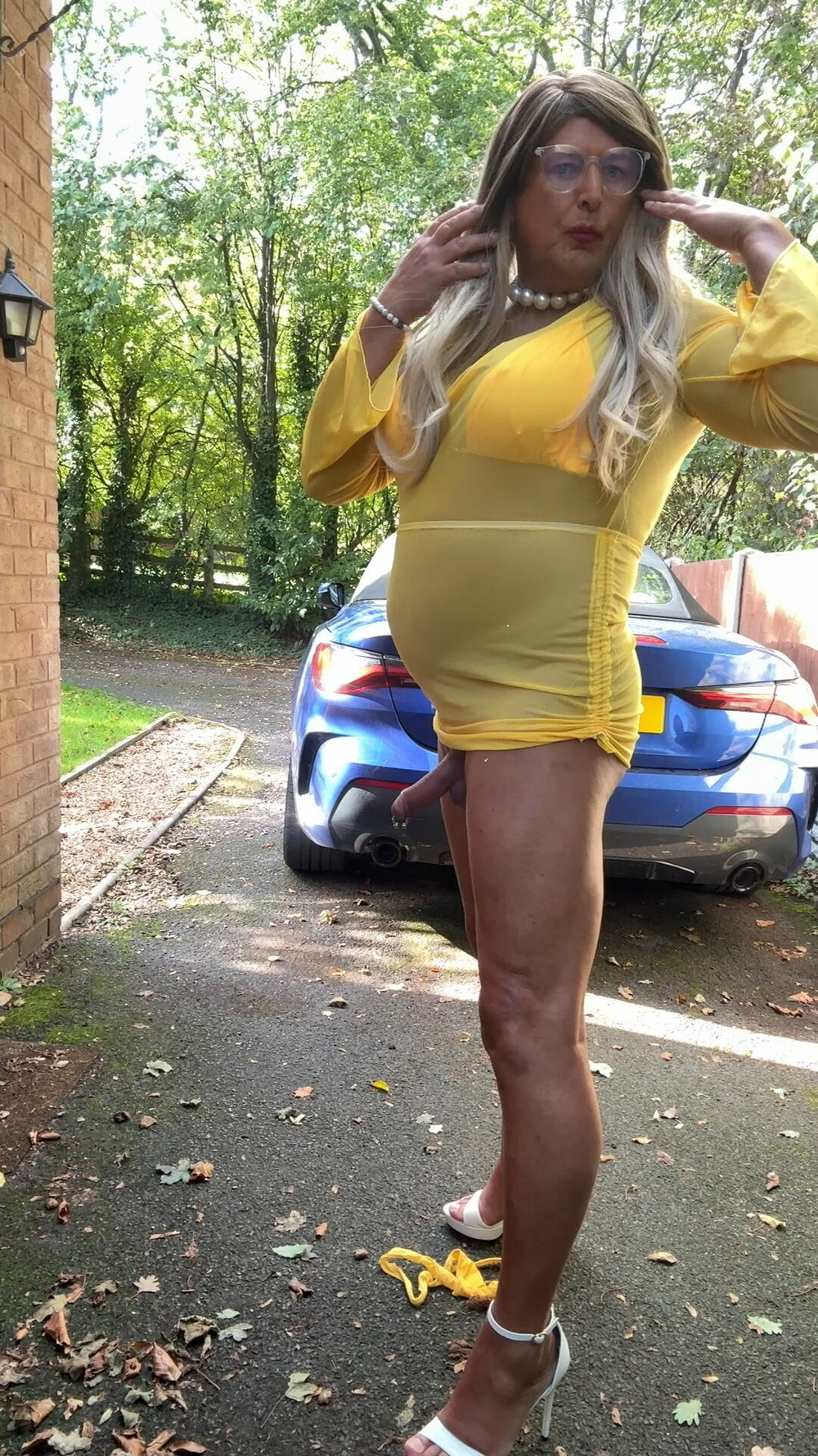 Sexy Crossdresser kellycd2022 in yellow see thru dress dress #53