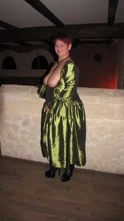 in the green cupless dress         