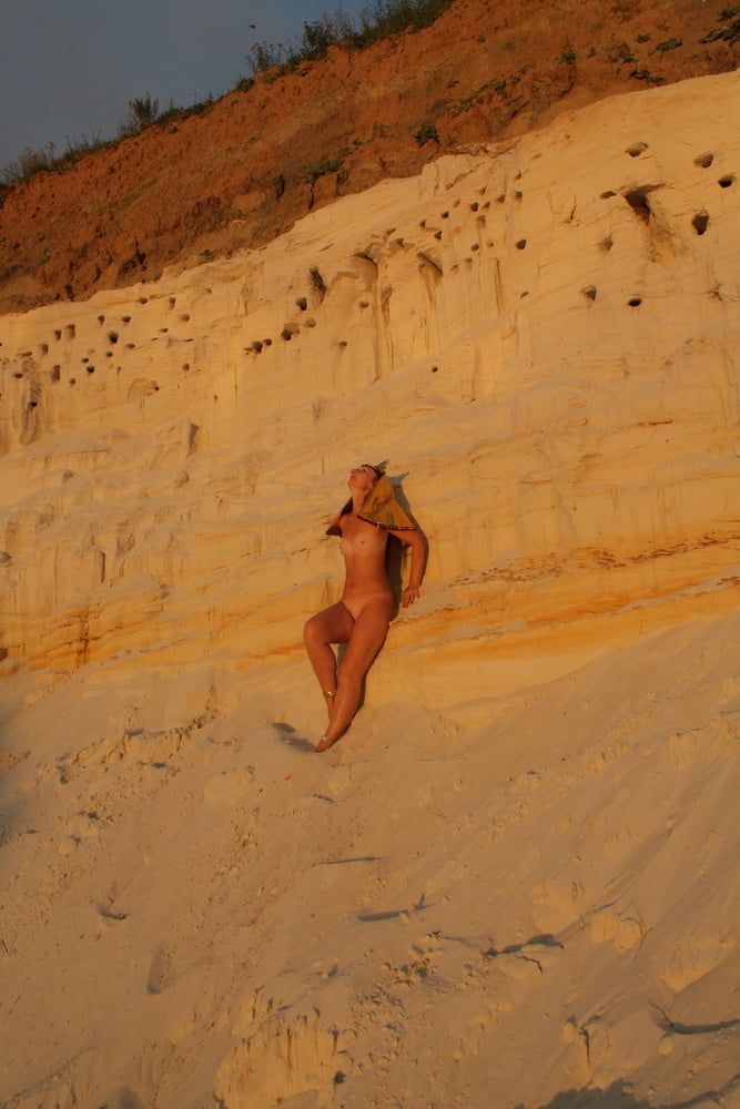 Posing Naked on White Sand in Sunset Time #3