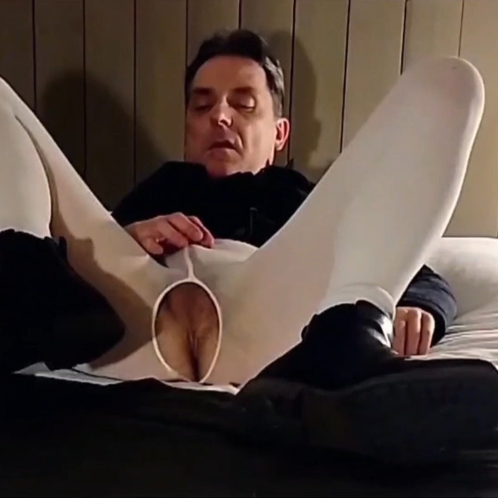 Cock stroking and ass fingering in white open pantyhose #15