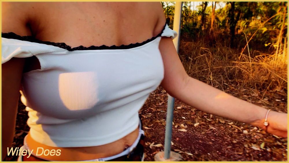 Wifey flashes her tits in the carpark #16