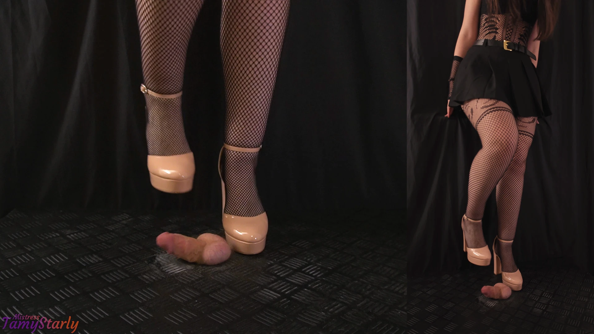 Fishnet Body Mistress Cock Trampling in Pink Heels Decollete #44