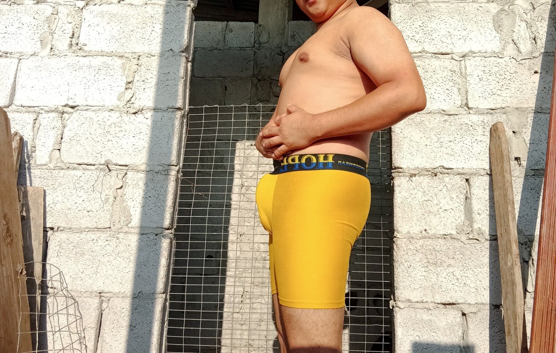 In Boxer (mustard yellow) - Under the sun - on my terrace #7