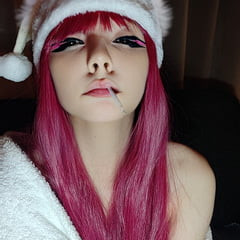 Egirl smoking in bathrobe