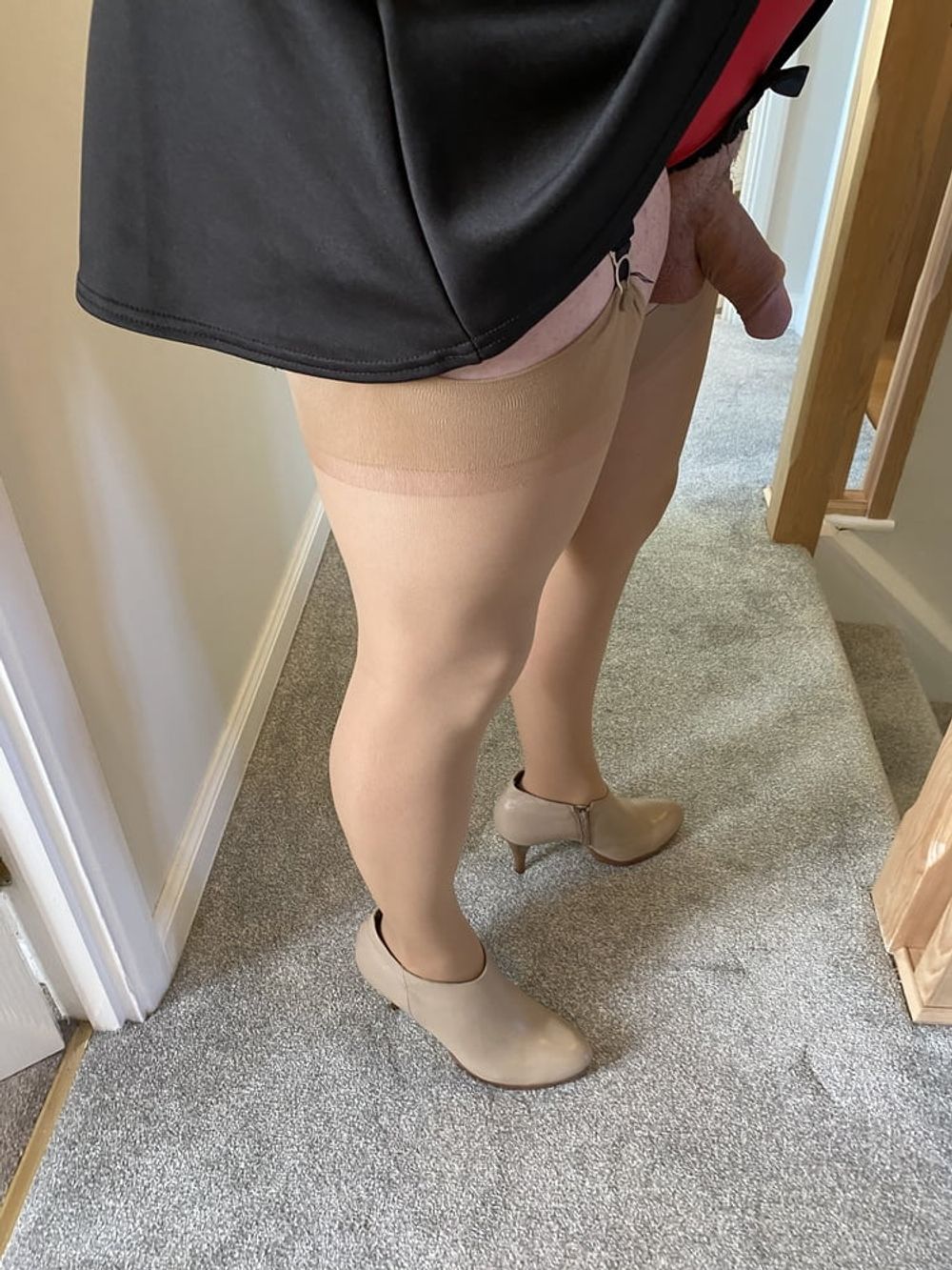 Sissy Crossdresser in tan brown stockings. #20