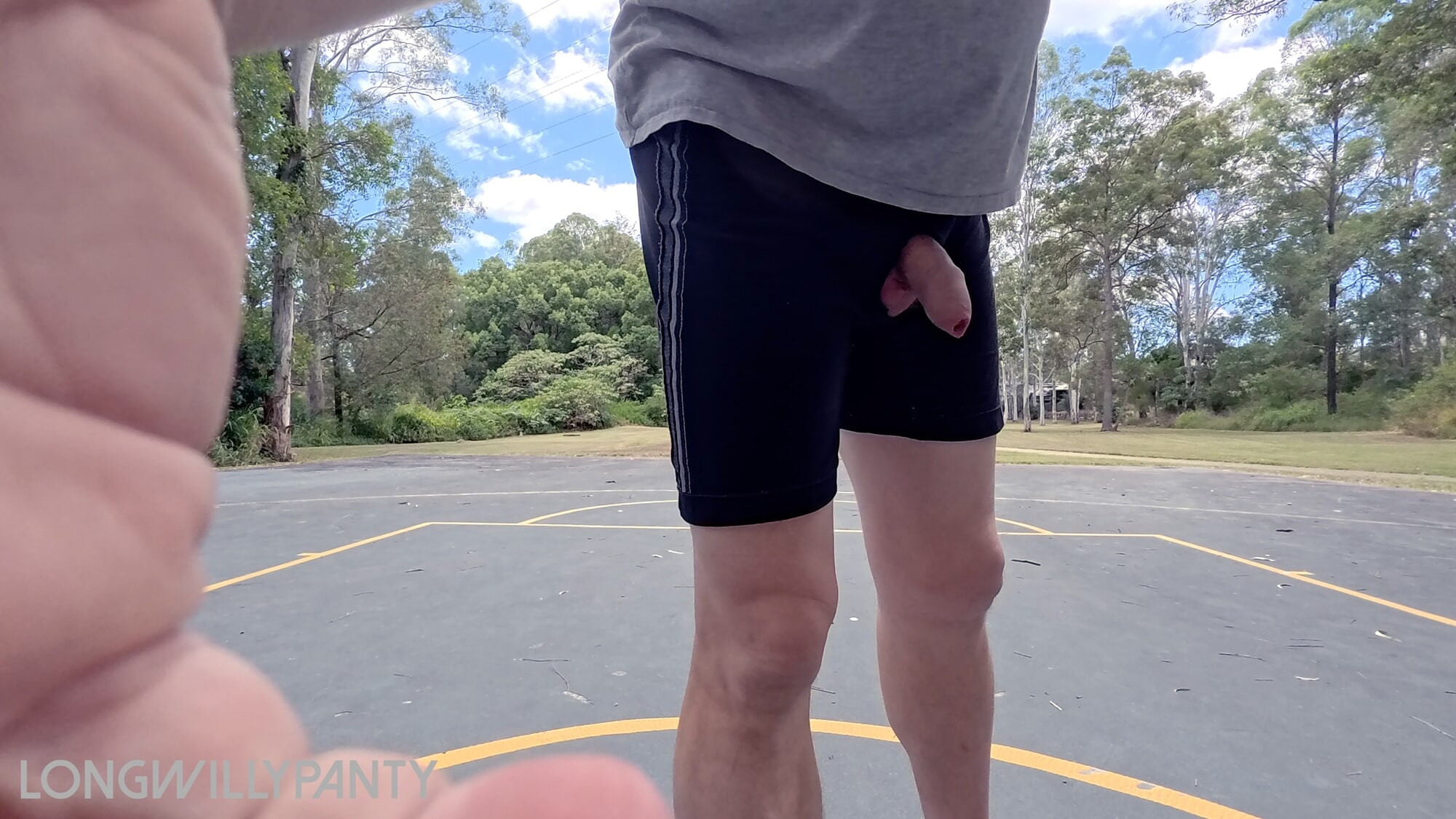 Straight guy hanging out his uncut cock at the public space. #22