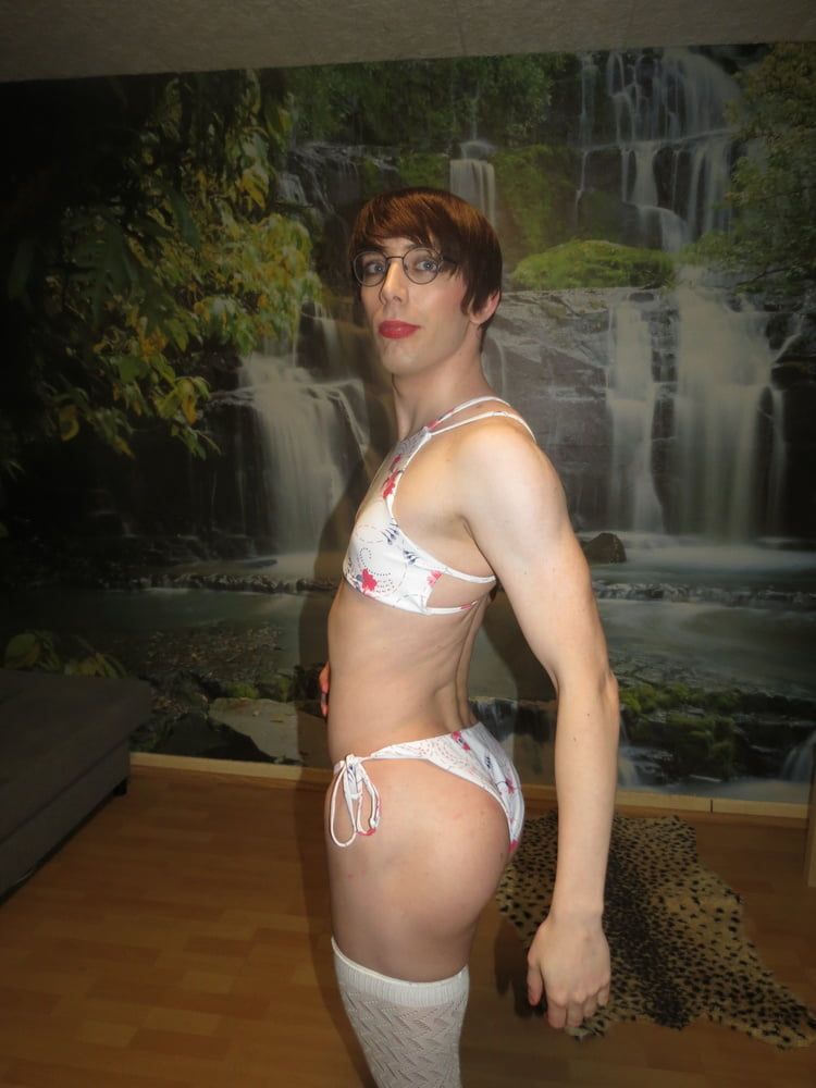 Sissy Faggot White Bikini #8