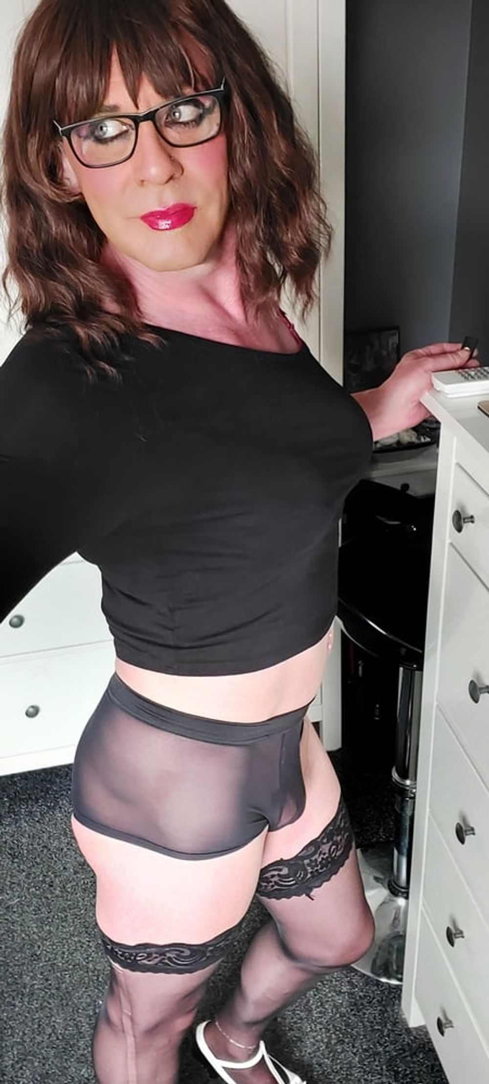 crossdressing Juniper Beri in black underwear #9