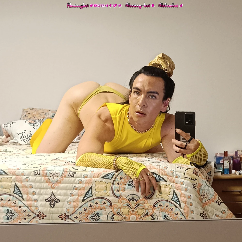 Sissyboi femboi  Yellow lingerie outfit #5