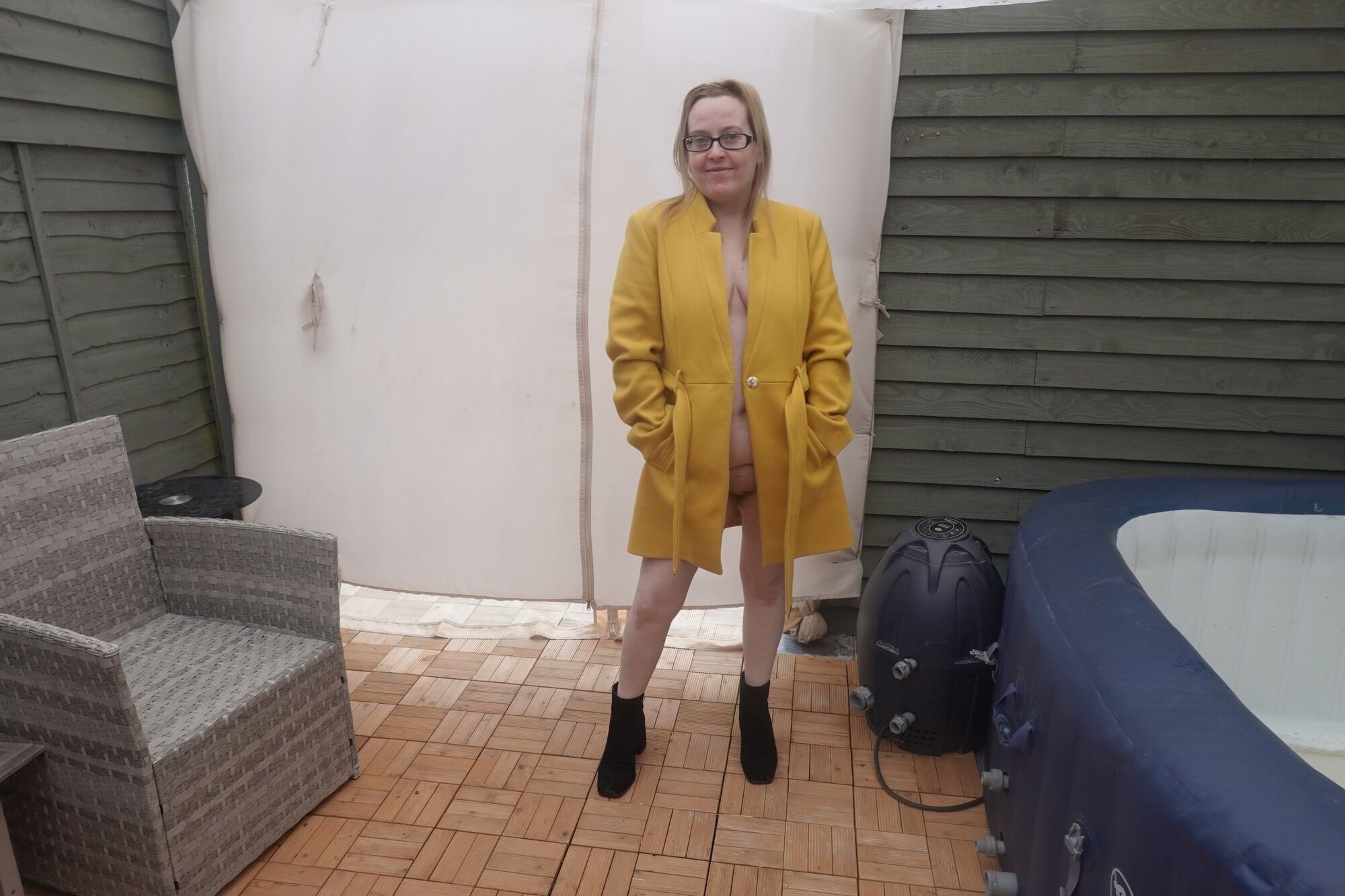 British Wife In coat out in the Yard in the cold #10