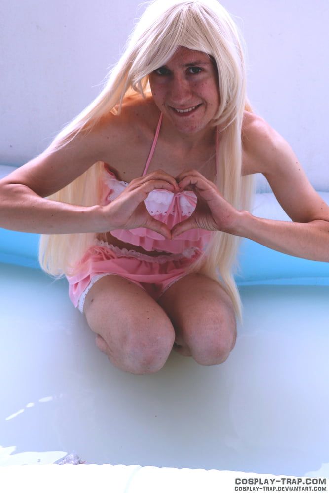 Pinky femboy swimsuit and milky pool #3