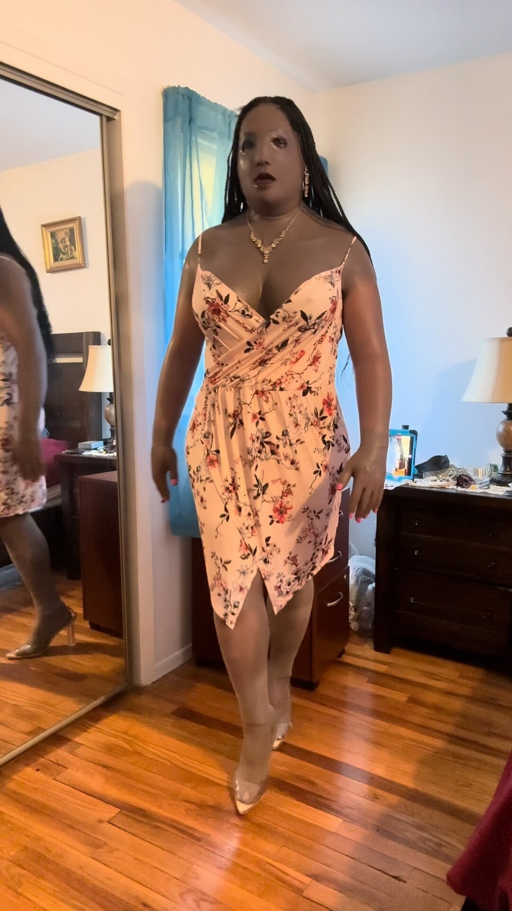 Danae in light colored dress, stripping and cuming #13
