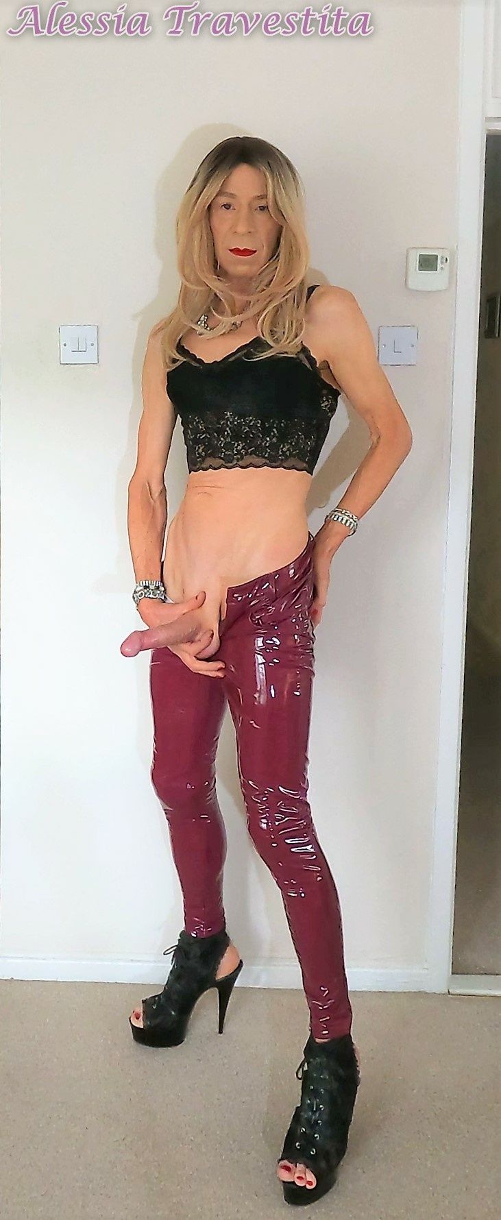 76 Alessia Travestita in Burgundy PVC Jeans #22