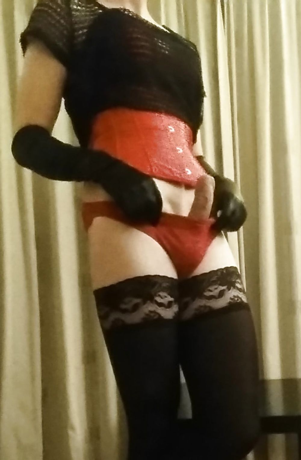 Mesh over red lingerie #5