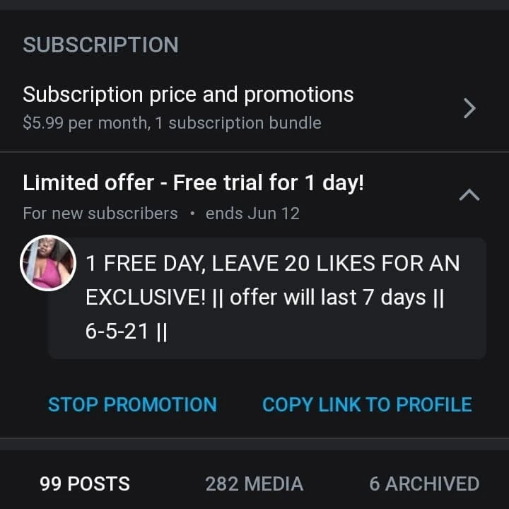 FREE ONE DAY ONLYFANS TRIAL! expires 6-12-21