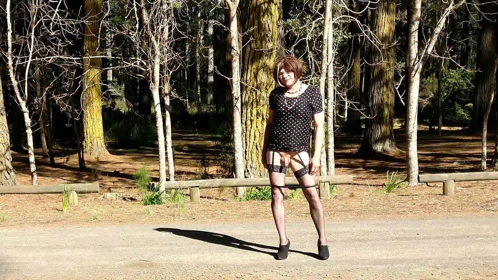 Crossdress Road Trip Black Pokadot dress #16