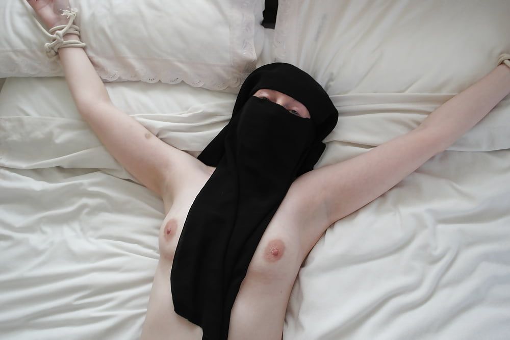 Niqab girl in Stockings Tied spread Eagle #28