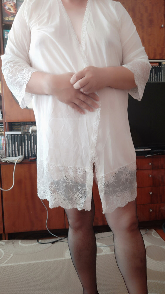 sissy Aleksa posing in white lingerie #2